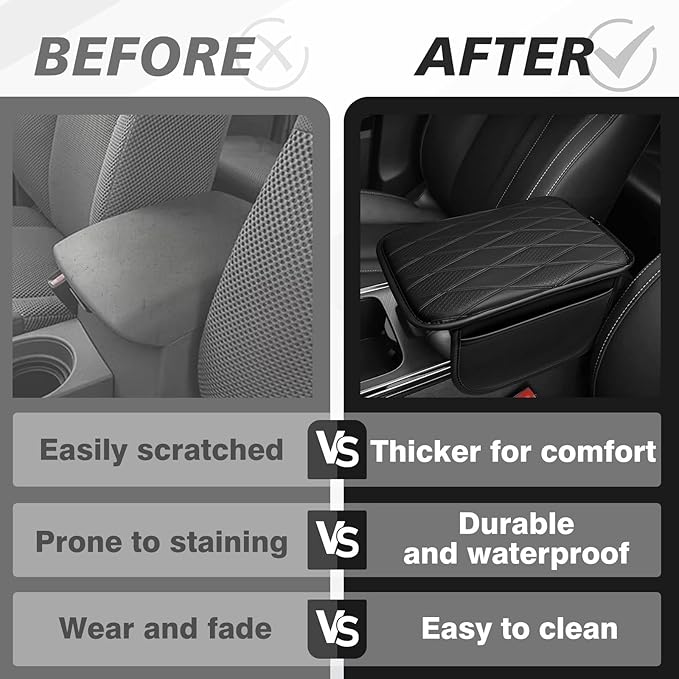 Muslogy Center Console Universal Armrest Cover Compatible with Most Vehicle, Truck, SUV, Sedan, Comfort Armrest Pad Anti-Slip Arm Rest Cushion Vegan Leather Protector Black(11.8 inches*7.9 inches)