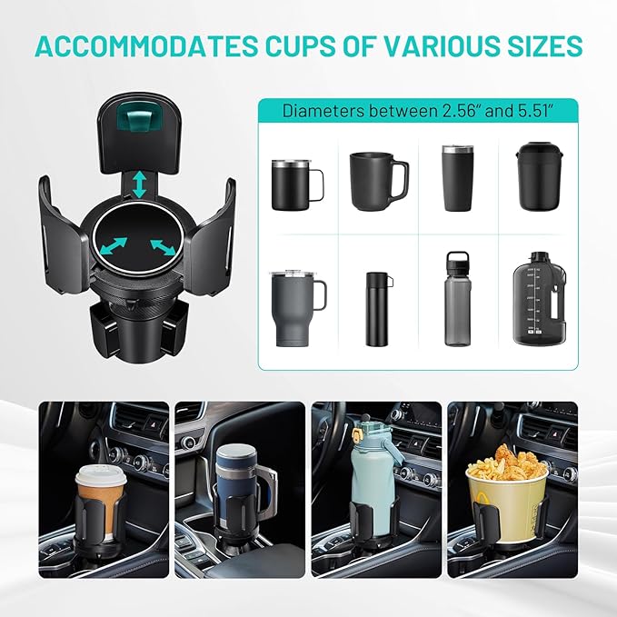 2 Pack Car Cup Holder Expander Adapter (Adjustable) This Hill All Purpose Cup Holder Expander for Car with Rubber Fits Less Than 5.51" Large Bottles & Mugs & Foods & Drinks
