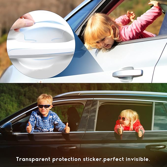 8PCS Car Door Handle Anti-Scratches Sticker, Universal Auto Door Bowl Protective Strips for Cars Trucks SUVs, Automotive Exterior Accessories (Transparent)