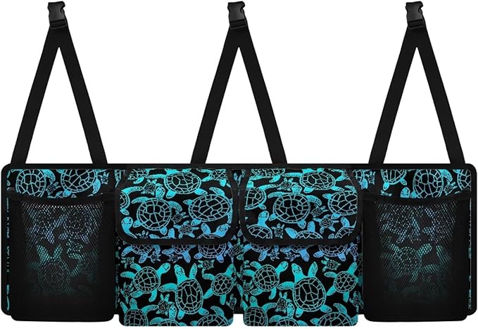 Blue Turtle Print Car Trunk Organizers for Women Foldable Magnetic Cover Backseat Cargo Storage Bag with Elastic Net SUV, Truck, MPV Car Accessories