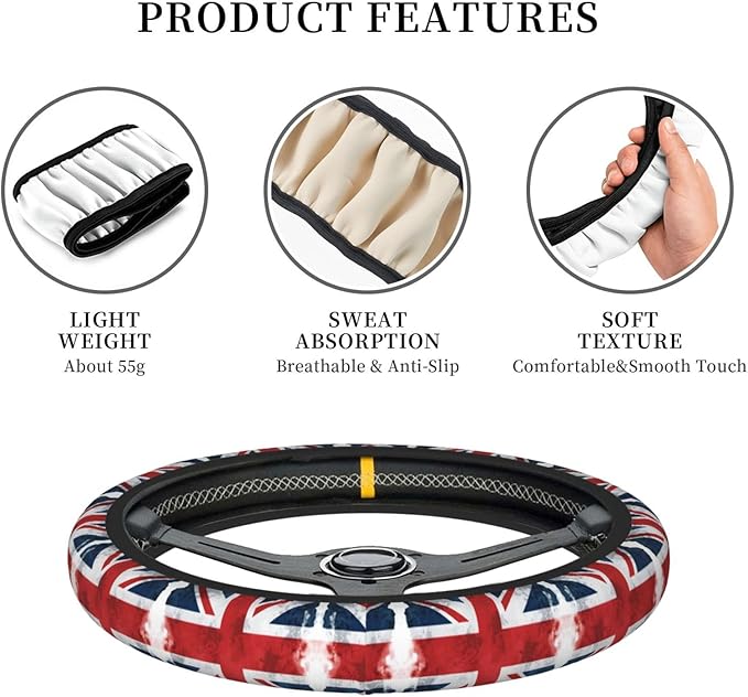 Watercolors British Flag Neoprene Steering Wheel Covers Women Men Car Accessories, Universal 15 Inch Fit Auto, Suvs, Truck