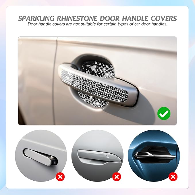 10PCS Bling Car Door Handle Protectors, 4 Door Bowl Stickers + 6 Handle Strips, Crystal Rhinestone Anti-Scratch Car Accessories, Sparkling Auto Decor Decals, Universal for SUV Sedan Truck (White)