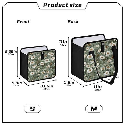 Car Trash Can Organizer Bin with Adjustable Strap for Back Front Seat Console Waterproof Leakproof Collapsible Portable 8.66 Inch Summer Daisy Butterfly Green