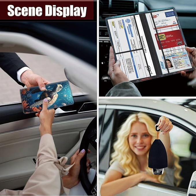 Yuxcfhjfe Car Registration and Insurance Holder, PU Leather Auto Document Holder for Men&Women, Vehicle Glove Box Compartment Organizer with Magnetic Shut for Driver's License, The Sea Turtle Pattern