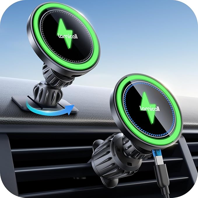 Lamicall 15W for MagSafe Car Mount Charger - [20X Strong Magnets] Wireless Car Phone Holder Charger, Magnetic Phone Holders for Car Vent Dash Gift Accessories for Women Men for iPhone 17 Pro Max Black