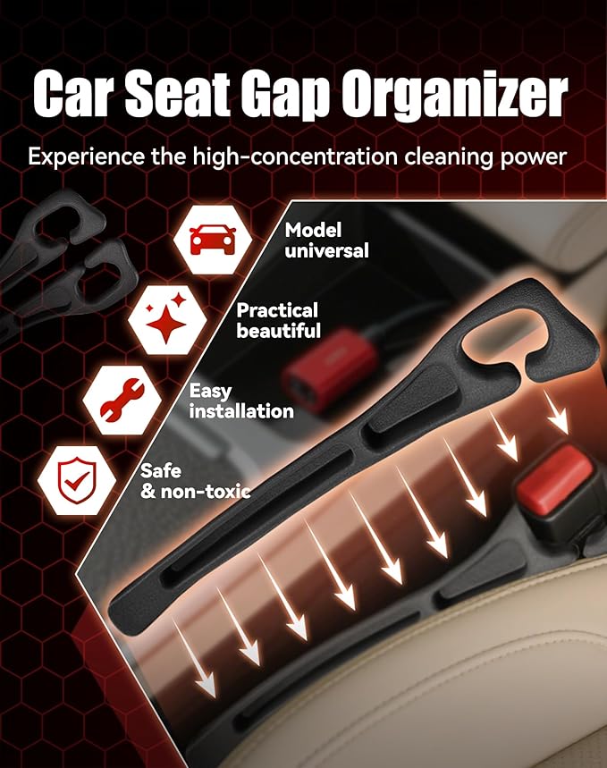 LONVEAR 2PCS Car Seat Gap Filler - Dual Slot Car Side Seat Gap Filler Organizer, Car Seat Gap Fillers with Seat Belt Holes, Fit Car Suv Truck, Stopping Phone Key from Falling (Black)