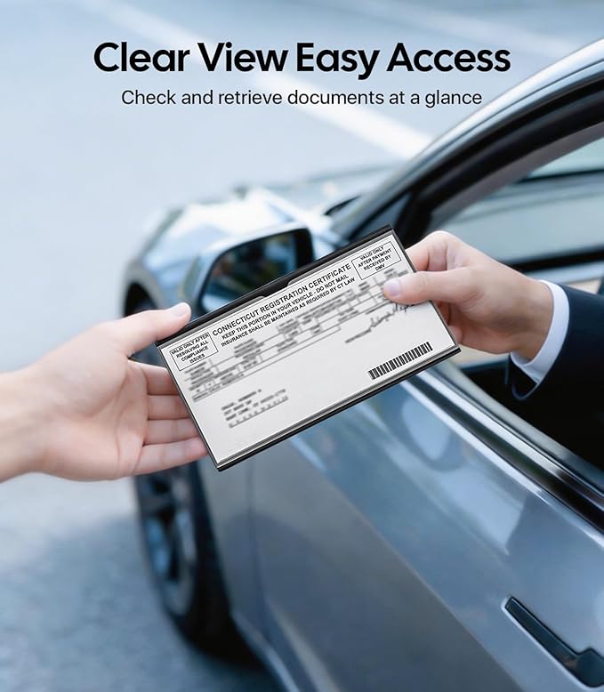 Wigoo Tesla Car Registration and Insurance Holder [Microfiber Leather, Magnetic Lock] Glove Box Organizer for Cards & Documents, for Tesla Model Y(Juniper)/3/X/S/Cybertruck Accessories, Black