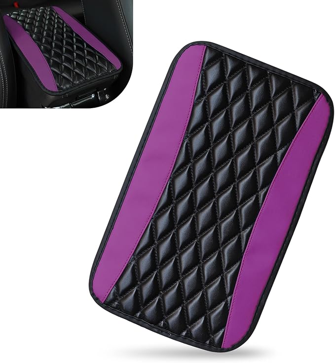 Car Center Console Cover, Leather Armrest Seat Cover Protector, Universal Waterproof Armrest Pad, Car Decoration Accessories, Fit for Most Cars, Vehicles, SUVs (Purple)