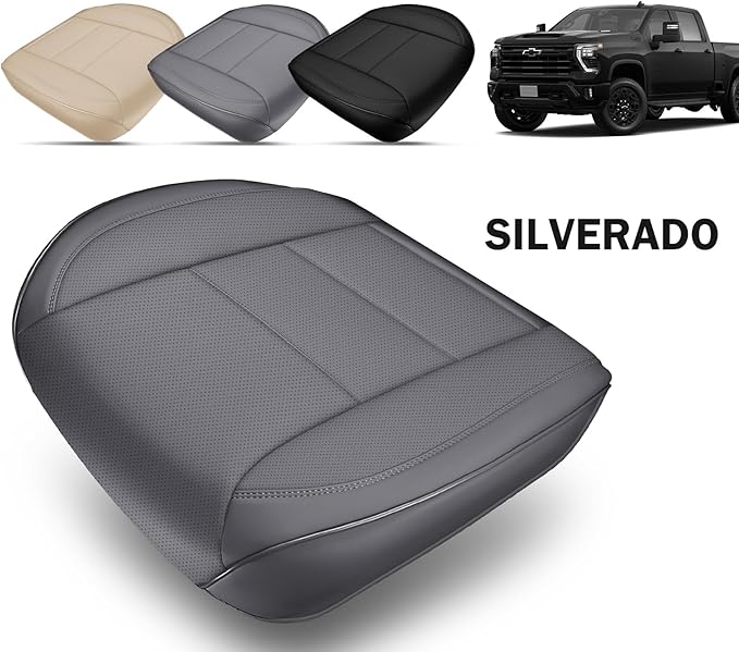 EQUIDEVDY 2Pcs Truck Seat Cover Bottom Fit for Chevy Silverado, Ford F150 F250 F350, GMC Sierra, Ram 1500 2500 3500, Dodge,Tundra, Premium Faux Leather Trucks Pickup Front Driver Seat Covers(Gray)