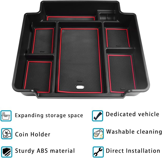 EDBETOS Center Console Organizer Tray for 2021-2025 Chevy Tahoe/Suburban and 21-2024 GMC Yukon Accessories, Fit Standard Console with Charging Socket Only, NOT for Power Sliding Console, Red