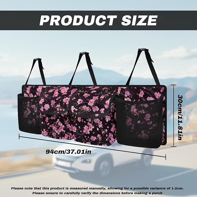 Pink Cherry Blossom Trunk Organizer Car Women Car Storage Bag Large Capacity for Grocery Cargo,Frees Trunk Floor