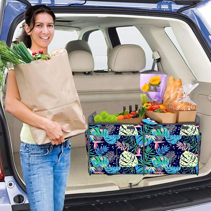Homeve Trunk Organizer, Car Storage, Reinforced Handles, Collapsible Multi-Compartment, Foldable, Waterproof, Sturdy, 600D Oxford Polyester For Car, SUV, Mini-Van, Folded Texture, 2 Compart