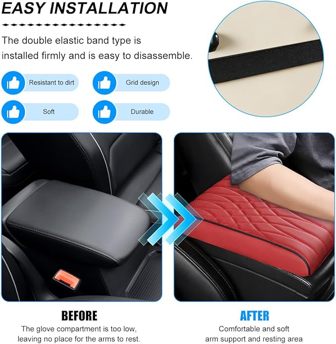 BESULEN Car Center Console Cover, Memory Foam Scratch & Wear Resistant Vehicle Armrest Storage Box Cushion Pad, Auto Interior Middle Console Protector, Universal for Sedan RV Pickup (Red)