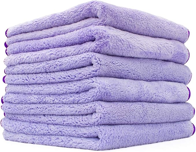 The Rag Company - Minx Royale - Professional Microfiber Detailing Towels, Premium 70/30 Blend, Super Plush, Rinseless & Waterless Wash, Buffing & Polishing, 400gsm, 16in x 16in, Lavender (6-Pack)