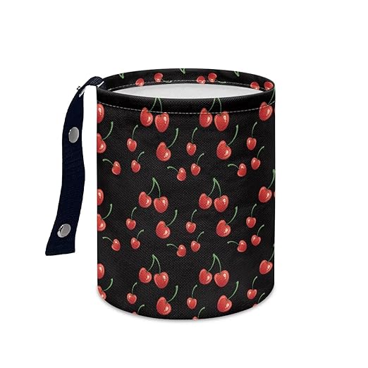 Brosoneto Red Cherry Car Trash Can - Cute，Portable,Collapsible Back Seat, Front Console, Floor, or Hanging Headrest Waste Basket Car Garbage Bag