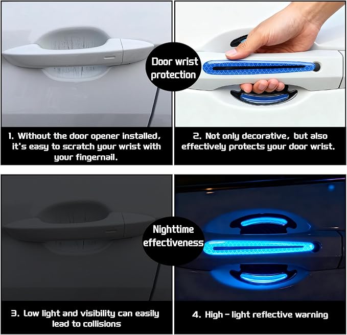 CllyCnny Car Door Handle Protector - 8Pack Universal Carbon Fiber Scratch Proof Guard - ReflectiveDoors Door Handle Bowl Sticker Universal for Most Car Handles