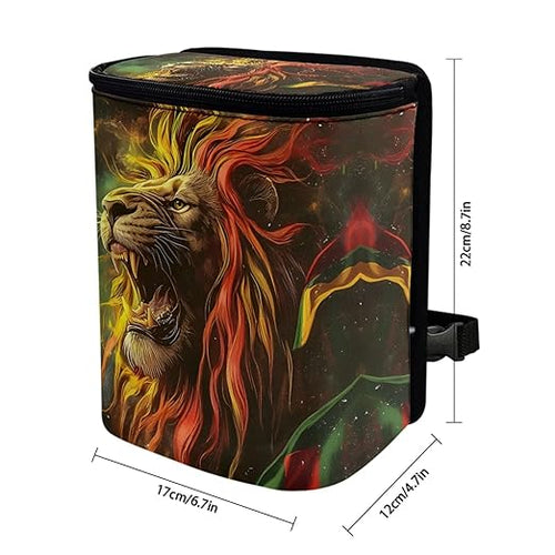 1.2 Gallons Car Trash Cans, Jamaican Rasta Lion Car Trash Can Small, Adjustable Hanging for Tail of Console/Back of Seat, Odor-Free with Zipper Leak-Proof Lid Design, Mini Size for Convenience