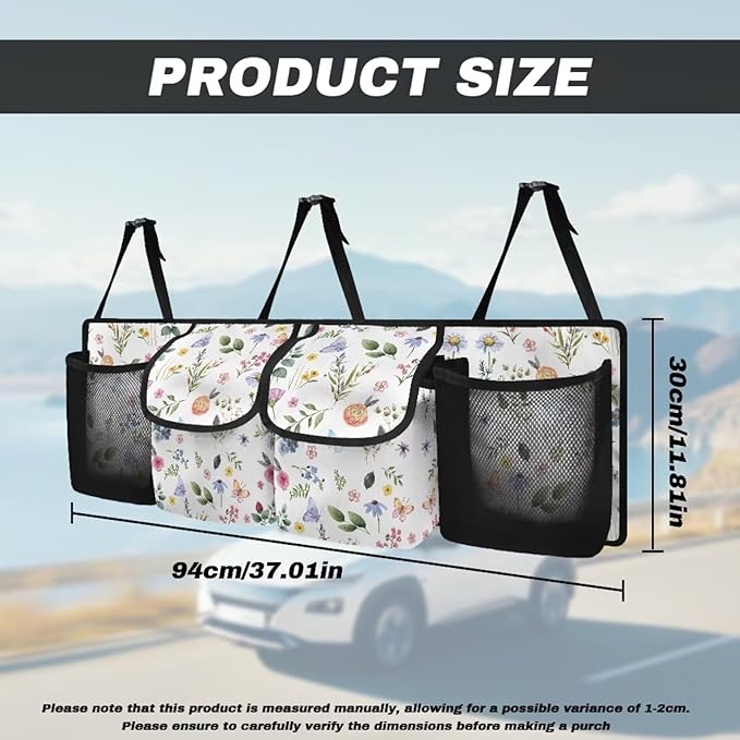 Car Trunk Organizer and Storage, Backseat Hanging Organizer for SUV, Truck, MPV, Van, Sedan, Waterproof Cargo Storage Bag with 4 Pockets, Leaves Flower Car Accessories for Women