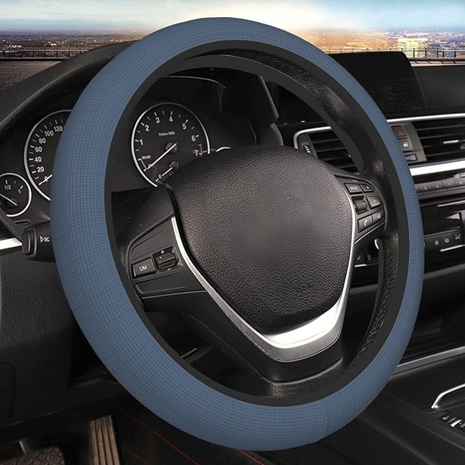 Thickened Elastic Steering Wheel Cover, Plaid Clan Thompson Tartan Grey Blue Ultra, Soft, Breathable, Fit for Cars, SUVs, Trucks, Stylish Comfortable Grip