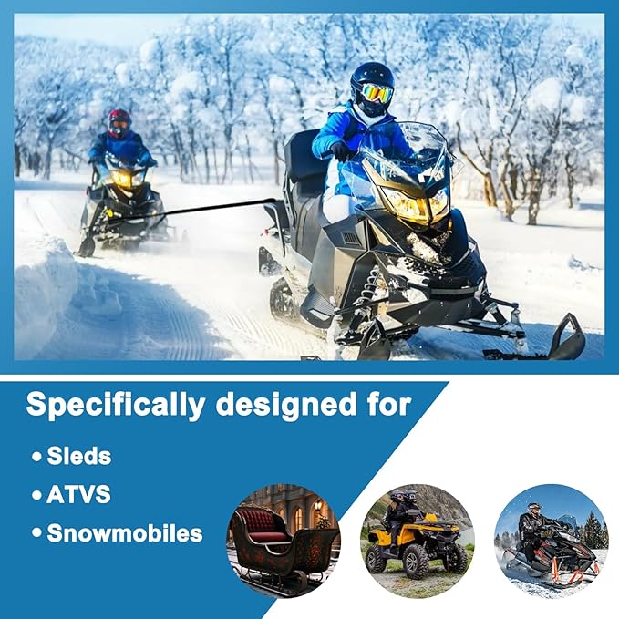 20ft Snowmobile Tow Straps, Heavy-Duty Tow Rope with Two Black Metal Hooks, Emergency Safety Tool Accessories Kit for Sled, Skidoo, ATV