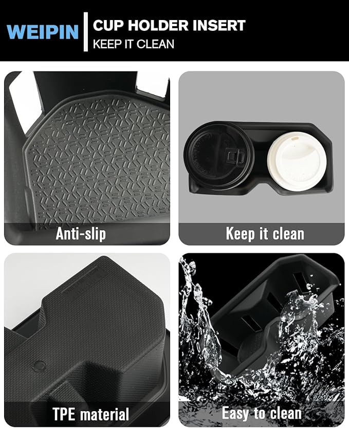 WEIPIN for 4PCS Center Console Cup Holder Insert - Center Console&Armrest&Third Row TPE Materials Compatible with 2023-2026 Sequoia(SR/Limited/Platinum/TRD Pro/1794 Edition/Capstone)