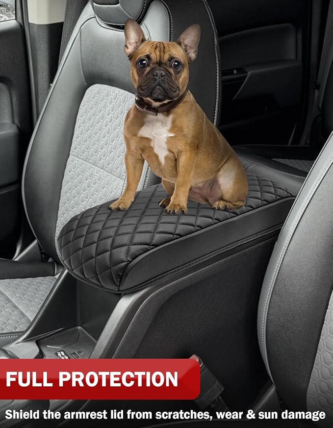 KBH Center Console Armrest Cover for Chevy Colorado & GMC Canyon 2015-2022, Vinyl Leather, Arm Rest Lid Cushion Pad Protector, Interior Accessories, Anti-Scratch, Black