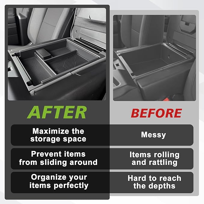 Muslogy Center Console Organizer Compatible with 2020-2025 Chevy Silverado/GMC Sierra 1500 2500HD 3500HD Accessories Storage Insert Box Console Armrest Divider(Jump Seat ONLY) - Upper Organizer