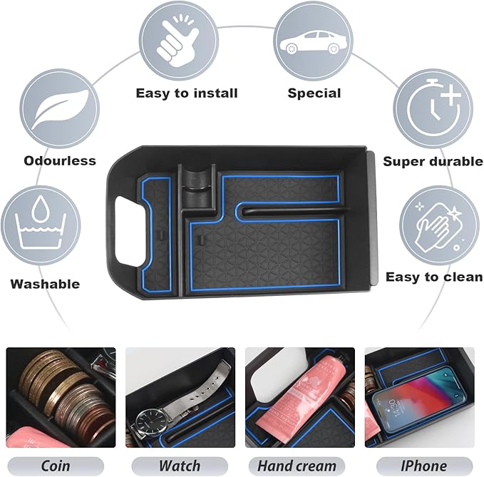 SKTU for 2020 2021 2022 2023 2024 2025 Toyota RAV4 Center Console Organizer 2023 2024 2025 RAV4 Accessories Tray Armrest Box Glove Secondary Storage Box with Coin Holder (Blue)