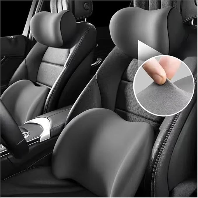 Car Neck Pillow and Lumbar Support Cushion - Memory Foam Backrest for Driver Seat Comfort(Blue)