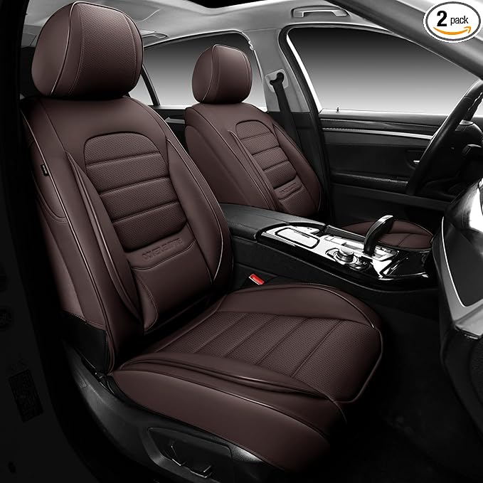 COVER EMPIRE Car Seat Covers Front Seats, 2Pcs Universal Faux Leather Front Seat Covers for Cars, Waterproof Automotive Seat Covers Breathable Seat Cover for Most Sedans, Trucks, SUV (Brown)