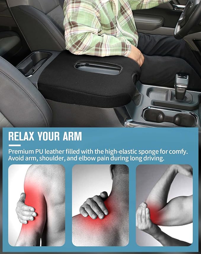 JeCar Armrest Cover Neoprene Center Console Cushion Pad Compatible with Chevy Silverado 2019+/Suburban 2020+/Tahoe 2021+/GMC YUKON 2021+