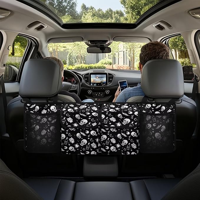 Skull Trunk Organizer for Car, Large-Capacity Trunk Storage Organizer with 4 Pocket, Stylish Car Decor Fashion Car Organizers Storage Back Seat Car Organizer, Keep the Car Clean and Tidy