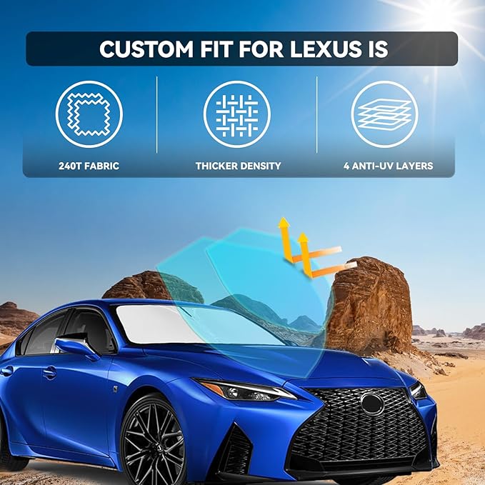 for Lexus is 2021-2026 Windshield Sun Shade-4 Layers Car Sunshade for Lexus IS250 IS350 IS300 IS460 F Sport Front Windows Shade Cover Custom Fit is Sun Visor 240T Shade Blocks UV Rays Car Accessories
