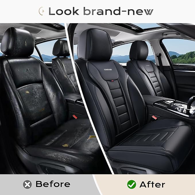 Coverado Car Seat Covers, Front Covers for Cars, Car Seat Cover Front Seats, Automotive Seat Cover, Waterproof, Leather Car Seat Cushion, Universal Interior Covers Seat Protectors for Most Cars