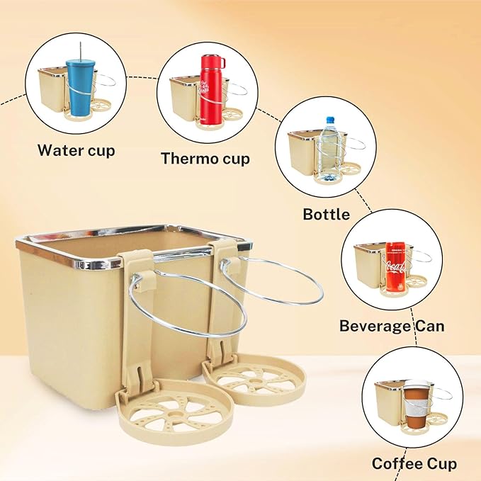 Armrest Organizer with Twin Fold-Flat Cup Holders, Between Seat Center Console Storage Box for Tissue, Water Tumbler Smartphone Wallet, Car Truck Universal Tray Multifunctional Interior Accessories