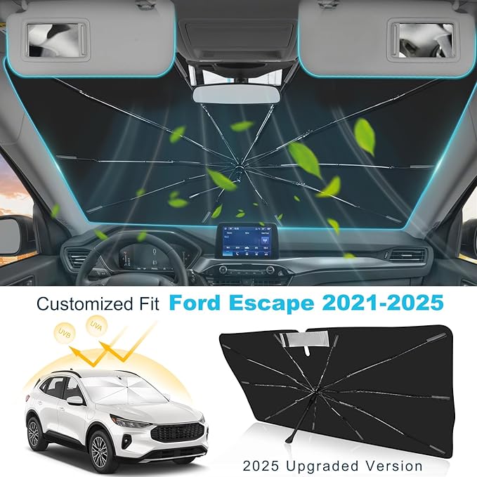 2025 Upgrade Windshield Sun Shade Umbrella Custom Fit for Ford Escape 2021-2025 Foldable UV Protection Car Cover, Emergency Rain Shield & Dashboard Protector - Durable Auto Accessory