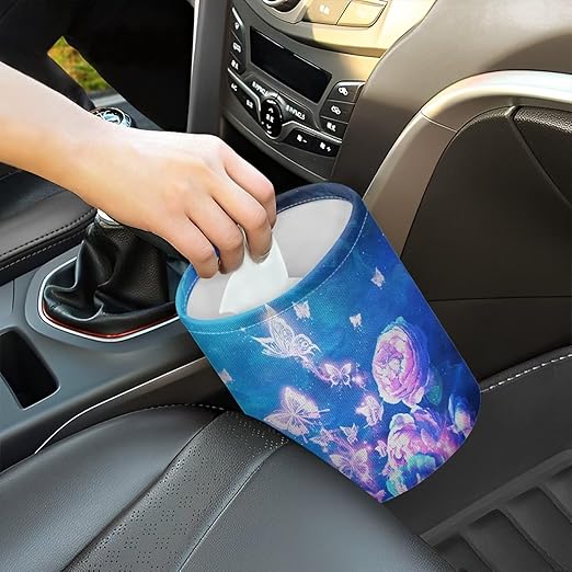 Blue Glowing Butterfly Car Trash Can, Cute Car Trash Bag, Vehicle Trash Can, Multipurpose Trash Bag Hanging, Portable, Collapsible, Waterproof Storage Bag for Cars