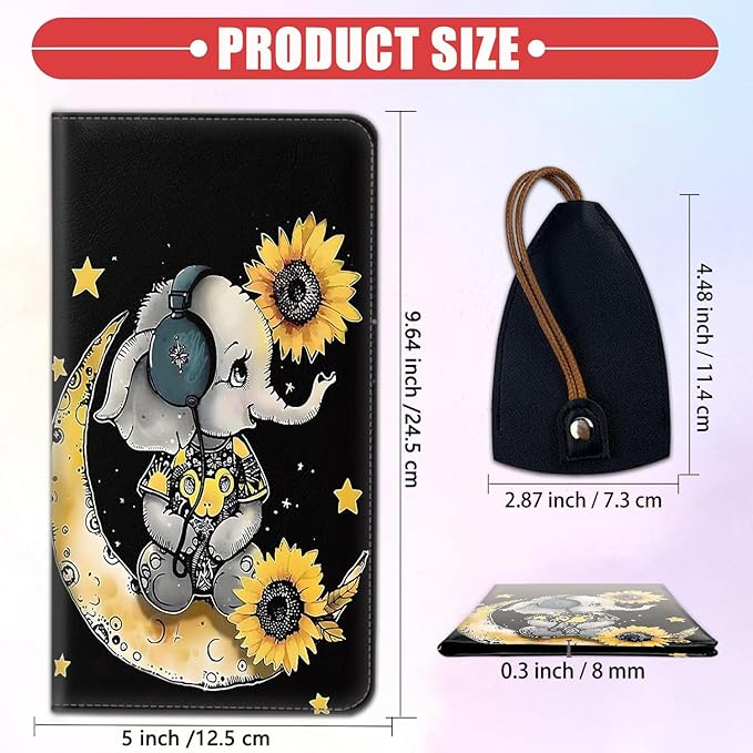 Car Registration and Insurance Card Holder for Women Men, Waterproof PU Leather Glove Box Car Organizer with Magnetic Shut, Vehicle Document Holder for Driver License, Cute Baby Elephant Sunflower