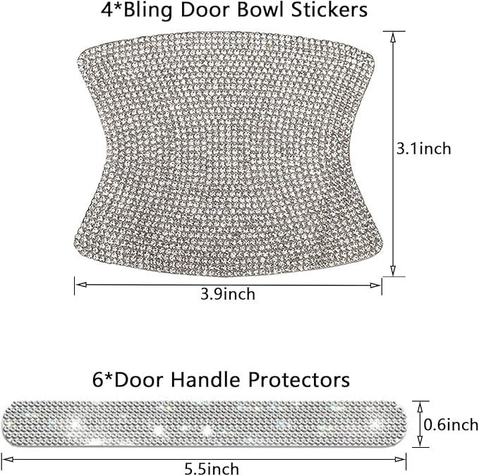 BetterJonny 10PCS Crystal Scratch Protector, Rhinestone Car Bling Scratch Protector for Women and Girls (Silver)