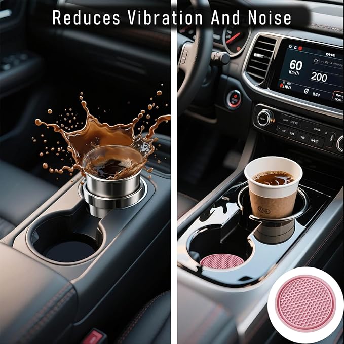 KULOLO Car Cup Holder Coaster 4 Pack - Non Slip & Shockproof,Flexible PVC Rubber Insert for Car/Truck/SUV/Van (2.75"x0.2") Universal Fit Auto Cup Holders Accessories for Women and Man (Pink)