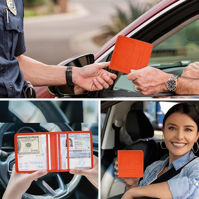 Car Registration and Insurance Holder, Vehicle Glove Box Car Organizer with Magnetic Closure for Documents, Cards, License Car Organization, 1-Pack Orange