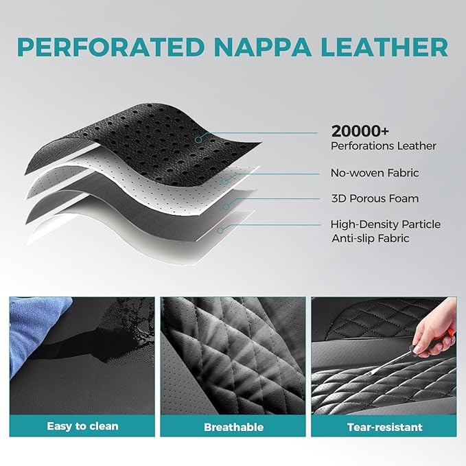 FEINEPRO Leather Car Seat Covers Full Set, Breathable Faux Leather Seat Covers for Cars SUV Sedan Waterproof Black