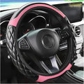 Carbon Fiber Car Steering Wheel Cover, Leather Breathable Non-Slip 14.5-15 Inch Vehicle Steering Wheel Protector, Auto Interior Protection Accessories, Universal for SUV Sedan Truck(Pink)
