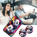 Car Armrest Cover Pads Universal Fashion Cute Auto Center Console Armrest Cover Pad with 2PCS Car Coasters Soft Waterproof Car Armrest Seat Protector for Women, Cute Panda Playing
