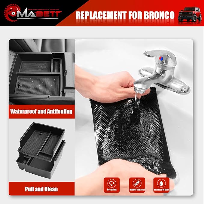 Mabett Console Organizer Tray for Bronco Accessories, Armrest Storage Box fit Bronco 2021 2022 2023 2024 2/4-Door with Non-Slip Mat Black (Not Fits 2025 Verison)
