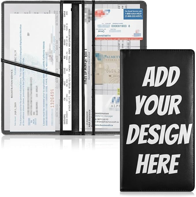 Caihoyu Custom Car Registration and Insurance Card Holder Personalized Leather Glove Box Organize Men Women Wallet Accessories Case for Cards, Essential Document Driver License