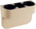 IOKONE Coin Side Pocket Console Side Pocket Leather Cover Car Cup Holder Auto Front Seat Organizer Cell Mobile Phone Holder (Beige)