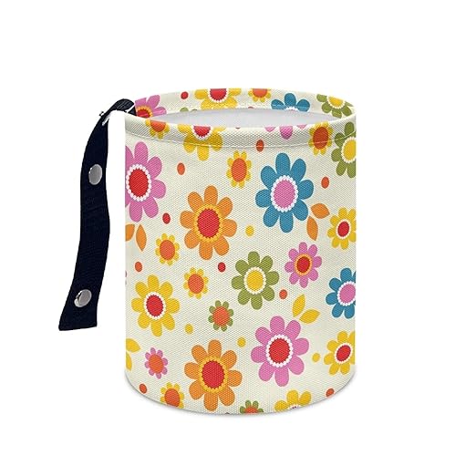 Cute Hippie Flower Mini Car Trash Bin Car Garbage Can Car Storage Bag Waterproof Multipurpose Car Organizer Car Accessories for Women Interior