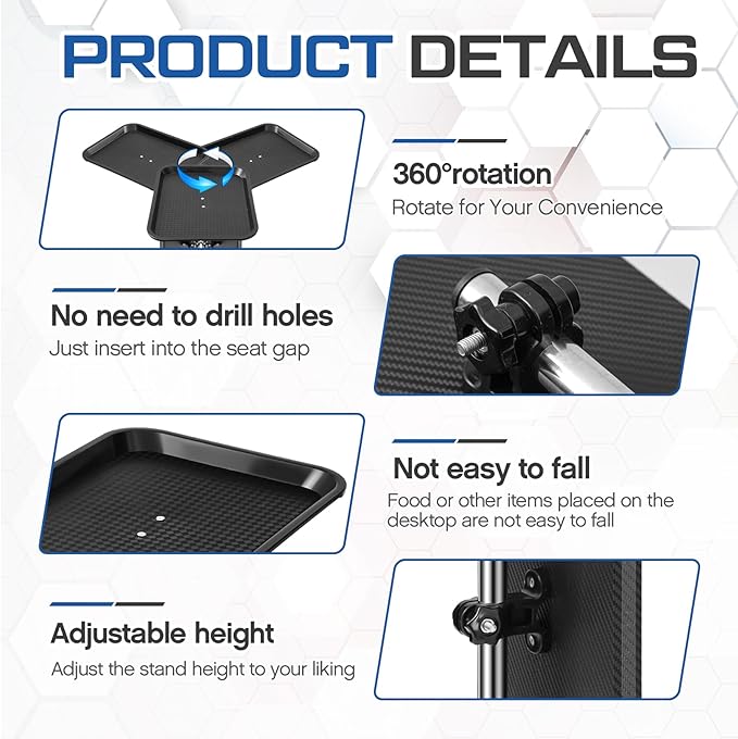 BBTO Car Seat Gap Tray Table, Stable Foldable Auto Backseat Food Desk, Multifunctional Adjustable Travel Tray for Eating Drink and Writing Laptop Work, Car Organizer for Commuters Family