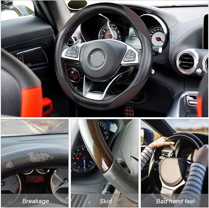 Steering Wheel Cover for Women and Men, Carbon Fiber Plush Steering Wheel Cover Soft Anti-Slip Comforting, Universal 15 Inches Steering Wheels Accessories (Carbon Fiber Black/Gray)